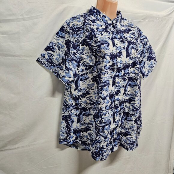 Wildfang The Essential Top Button Up Shirt Women Size 1X Swirl Navy - Picture 12 of 14